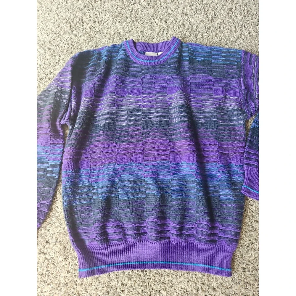 Vintage Ash Creek Trading Sweater Mens Large Grandpa Style 90s Purple Blue